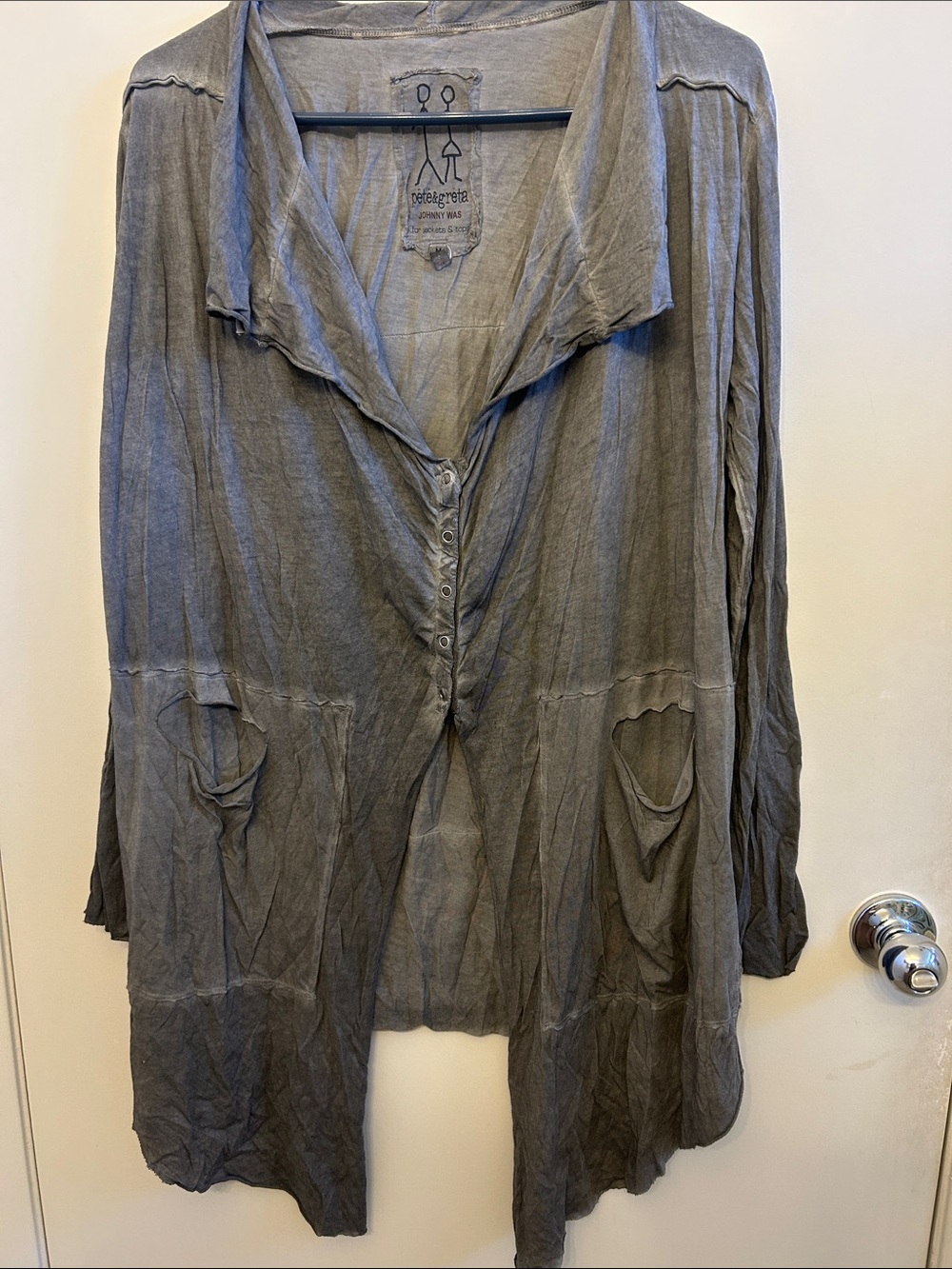 Johnny Was Pete & Greta Gray Draped Tunic Cardigan Shirt M Boho